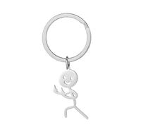 Drôle Doigt du Milieu Smiley Porte-clés,Doigt Stickman Mignon, Langue des Signes Porte-clés,Tendance sac clé de Voiture Pendentif Couple Cadeau (argent,A)