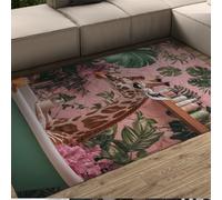 Drôle Girafe Tapis Plantes Tropicales Vert Baignoire Rose Fleurs Motif Mince Tapis pour Yoga Spa Salle Couloir Hôtel Non Glissant Lavable 160 x 230 cm