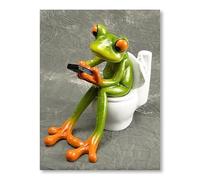 Drôle grenouille verte assis sur la toilette toile peinture moderne Animal Art photos for salle de bain hôtel décoration de la maison pas de cadre (Color : CJ899, Size : 30x40CM Unframed)
