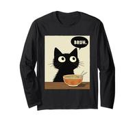 Drôle Japonais Bruh Cat Mangeant des Ramen Nouilles japonaises Manche Longue