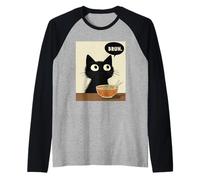 Drôle Japonais Bruh Cat Mangeant des Ramen Nouilles japonaises Manche Raglan