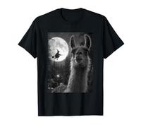 Drôle Lama Selfie Pleine Lune Sorcière Volante Forêt Halloween T-Shirt
