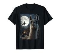 Drôle Lama Selfie Pleine Lune Sorcière Volante Forêt Halloween T-Shirt