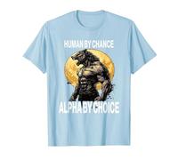 Drôle Loup Human by Chance Alpha by Choice T-Shirt, Homme, Bleu Céleste, L