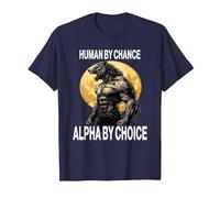 Drôle Loup Human by Chance Alpha by Choice T-Shirt, Homme, Bleu Marine, L