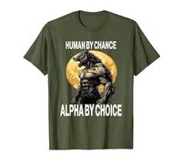 Drôle Loup Human by Chance Alpha by Choice T-Shirt, Homme, Olive, M