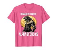 Drôle Loup Human by Chance Alpha by Choice T-Shirt, Homme, Rose Chiné, L