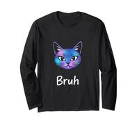 Drôle Meme disant Bruh avec chat Salutations Adolescents Garçons Hommes Manche Longue