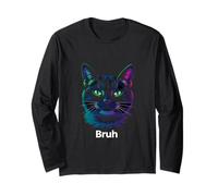 Drôle Meme disant Bruh avec chat Salutations Adolescents Garçons Hommes Manche Longue