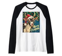 Drôle Mignon Chèvre Rouge Bonnet de Père Noël Noël Manche Raglan