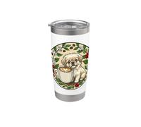 drôle mignon chiot pékinois chien avec tasse de café Gobelet isotherme en acier inoxydable double paroi