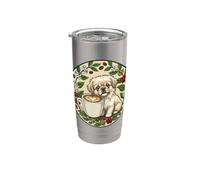 drôle mignon chiot pékinois chien avec tasse de café Gobelet isotherme en acier inoxydable double paroi
