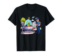 Drôle OVNI Traffic Stop Alien et City Cop Scène T-Shirt