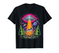 Drôle OVNI Vache Enlèvement Rétro Extraterrestre Espace Forêt Aventure T-Shirt
