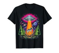 Drôle OVNI Vache Enlèvement Rétro Extraterrestre Espace Forêt Aventure T-Shirt Graphique avec Valeur