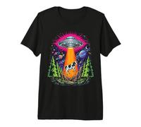 Drôle OVNI Vache Enlèvement Rétro Extraterrestre Espace Forêt Aventure T-Shirt Haut de Gamme