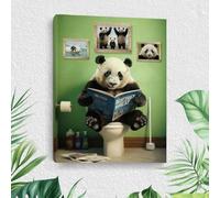 Drôle Panda Art Mural pour Salle de Bain, Panda lisant un Journal sur Toile de Décoration Murale, Image d'Animal Humoristique encadrée pour Toilettes, Affiches Imprimées pour Toilettes et Salles de