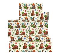 Drôle Papier Cadeau - Sloths In Hats 6 Feuilles Kids Pour Noël Action De Grâce Heureux Anniversaire Pâques Fête Prénatale Mignon Animal Garçons Filles Son Fille Vient With Tags