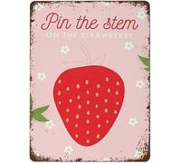 Drôle Pin The Tail Jeu Imprimer Fraise Baie Premier Anniversaire Fête Jeu Baie Douce Fraise Fête Décor Signe Rétro En Métal Étain Signe Vintage En Aluminium Signe Pour La Maison Café Décoration Mural