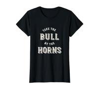 Drôle Prenez Le Taureau par Les Cornes T-Shirt Graphique avec Valeur, Femme, Noir, M