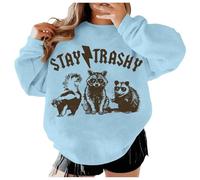 Drôle raton laveur bohème esthétique mignon Stay Garbage surdimensionné Sweat à capuche raton laveur, bleu clair, M