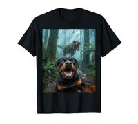 Drôle Rottweiler Dog T-Rex Dinosaure Chase Selfie T-Shirt