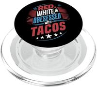 Drôle Rouge Blanc et obsédé par Les Tacos Nourriture Patriotique Mexicaine PopSockets PopGrip pour MagSafe