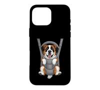 Drôle Saint Bernard Chiot dans Un Porte-bébé Amoureux des Chiens Coque pour iPhone 16 Pro Max