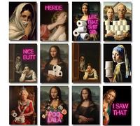 Drôle salle de bain toilette Mona Lisa portant des perles fille avec rouleau papier affiche impression toile peinture mur Art salon décor à la maison jaune clair