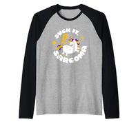 Drôle Suck It Sarcome Cute Unicorn Fighter Survivor Citation Manche Raglan