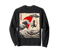 Drôle T-Rex UFO Abduction Great Wave Kanagawa Anime T-Rex Sweatshirt