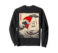Drôle T-Rex UFO Abduction Great Wave Kanagawa Anime T-Rex Sweatshirt