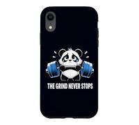 Drôle Triste Panda soulevant Gym Humour The Grind Never Stops Coque pour iPhone XR