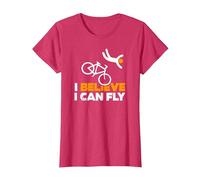 Drôle Vélo Cycliste Cyclisme I Believe i Can Fly T-Shirt, Femme, Rouge Chiné, M