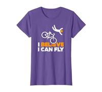 Drôle Vélo Cycliste Cyclisme I Believe i Can Fly T-Shirt, Femme, Violet Chiné, M