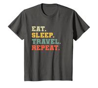 Drôle Voyageur Amoureux de Voyager Mangez Dormir Voyage Répéter T-Shirt, Enfant, Asphalte, 2 Ans