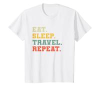 Drôle Voyageur Amoureux de Voyager Mangez Dormir Voyage Répéter T-Shirt, Enfant, Blanc, 8 Ans