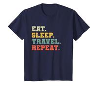 Drôle Voyageur Amoureux de Voyager Mangez Dormir Voyage Répéter T-Shirt, Enfant, Bleu Marine, 3 Ans