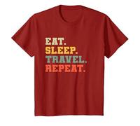 Drôle Voyageur Amoureux de Voyager Mangez Dormir Voyage Répéter T-Shirt, Enfant, Canneberge, 10 Ans