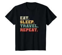 Drôle Voyageur Amoureux de Voyager Mangez Dormir Voyage Répéter T-Shirt, Enfant, Noir, 2 Ans