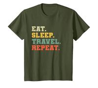 Drôle Voyageur Amoureux de Voyager Mangez Dormir Voyage Répéter T-Shirt, Enfant, Olive, 2 Ans