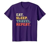 Drôle Voyageur Amoureux de Voyager Mangez Dormir Voyage Répéter T-Shirt, Enfant, Violet, 12 Ans