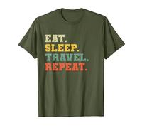 Drôle Voyageur Amoureux de Voyager Mangez Dormir Voyage Répéter T-Shirt, Homme, Olive, 3XL