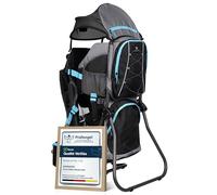 DROMADER Porte-Bébé Randonnée | Sac à Dos Dorsal Réglable avec Pare-Soleil | Cadre alu robuste, siège rembourré · 3D Opti-Fit S-XL · Housse pluie/soleil, tapis à langer · Jusqu'à 22 kg · Noir et Bleu