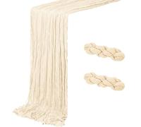 DROMCOM Lot de 2 chemins de table en gaze semi-transparent - 90 x 300 cm - Beige - Nappe rustique et romantique pour décoration de mariage, fête d'anniversaire