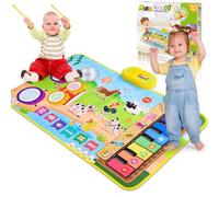 Dromlag 3 en 1 Tapis Musical Jouet Enfant Bebe 1 2 an, Jouet Bebe Fille Garcon 1 2 3 Ans Cadeau Bebe Fille Garcon 1-3 Ans, Jeux Enfant Montessori Tapis Animal - 19 Sons & Fonction D'enregistrement