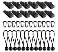 Dromzen 36 Pièces Attache Bache Multifonctions, Tendeurs Elastique avec Pince, Pinces de Fixation pour Bâche de Piscine, Pince Toile Pergola pour Tentes, Couvertures, Auvents, Bannières(Noir)