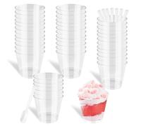 Dromzen 50 Pièces Verrine Plastique Aperitif, Ronds Verrines avec Cuillères, Mini Coupes à Dessert réutilisable, 7oz/200ml Gobelets à Dessert Transparent pour Mousse, Pudding, Crème Glacée, Tiramisu