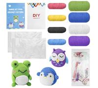 Dromzen Kit Crochet Debutant, Kit Tricot, Kits de Crochet avec Instructions Étape Par Étape, Kit de Crochet pour Débutants, Kit Crochet Debutant Complet Animaux pour DIY(Pingouin, Grenouille et Hibou)
