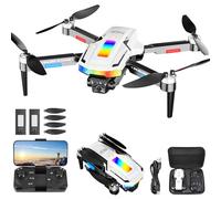 Drone avec 2 Caméra Réglage électrique Caméra, Ambesty 4K Mini Drone Caméra Pliable Active d'évitement d'obstacles, Drone Quadricoptère FPV WiFi Télécommandé, avec 2 Batteries, pour Débutants (Blanc)